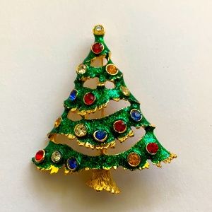 Vintage green Christmas tree brooch